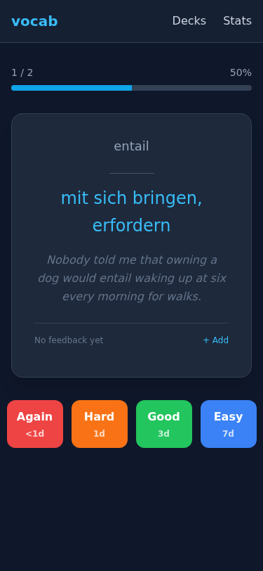 Card with feedback section